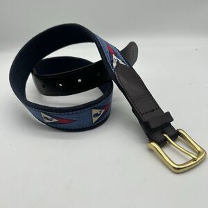 VINEYARD VINES Flag Whale Canvas Club Belt Size 32 Brown Leather USA Nautical